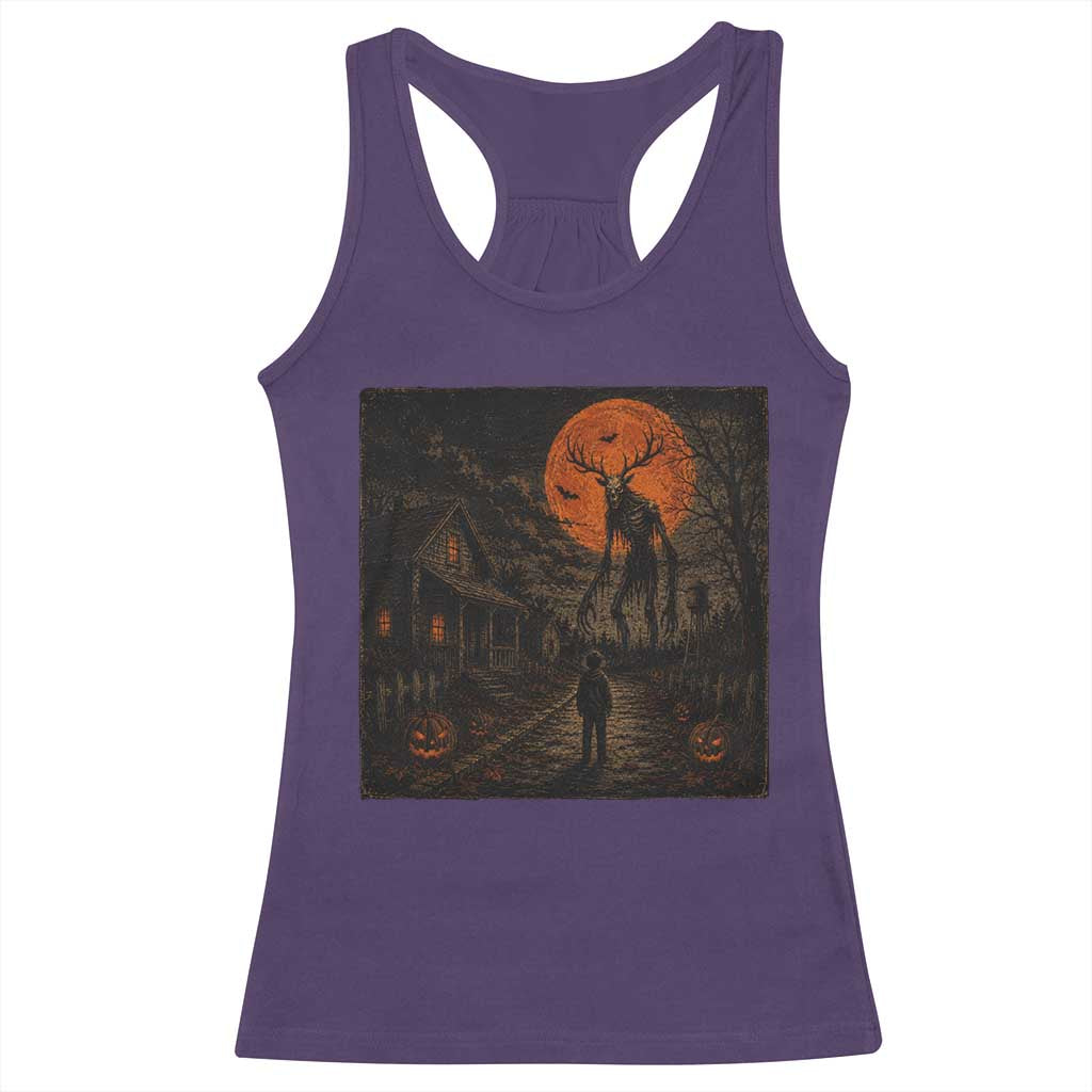 Wendigo Halloween Racerback Tank Top Vintage Deer Skull Spooky Night Graphic