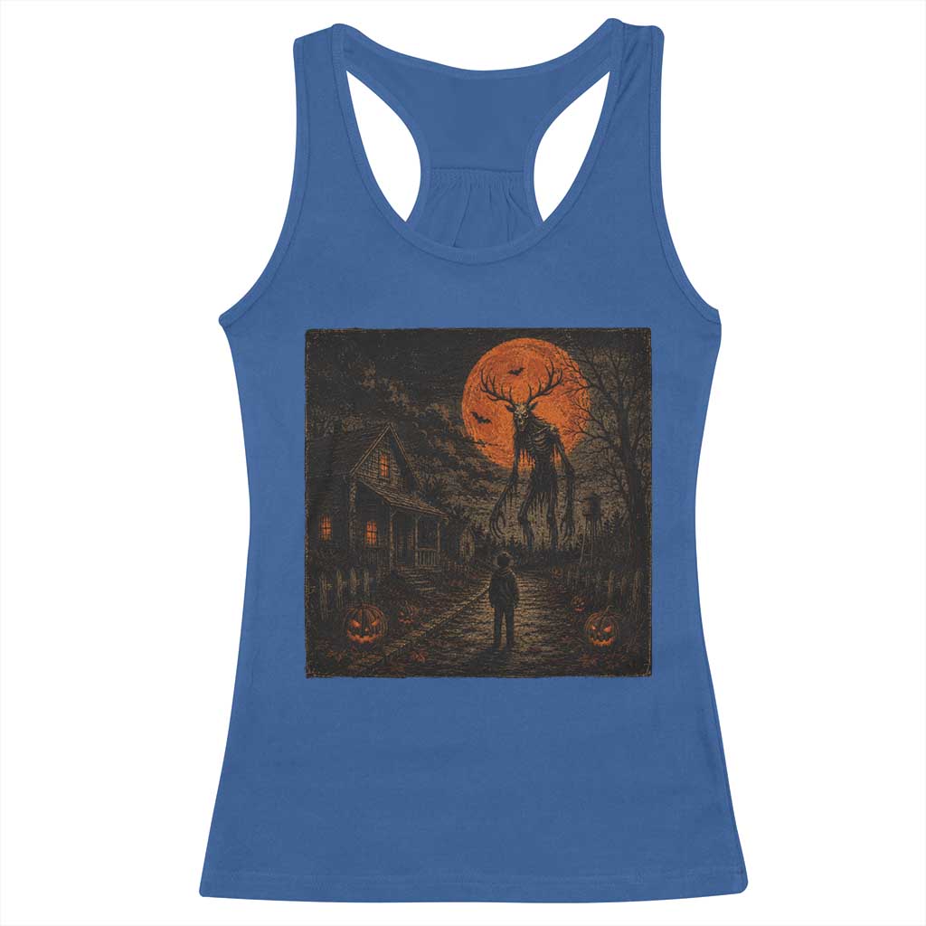 Wendigo Halloween Racerback Tank Top Vintage Deer Skull Spooky Night Graphic
