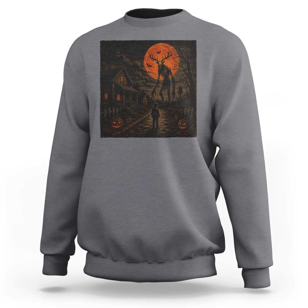 Wendigo Halloween Sweatshirt Vintage Deer Skull Spooky Night Graphic