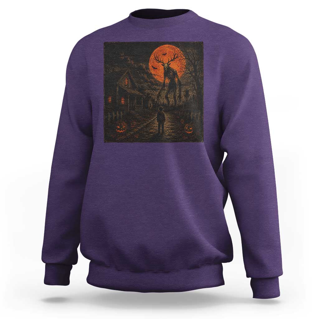 Wendigo Halloween Sweatshirt Vintage Deer Skull Spooky Night Graphic