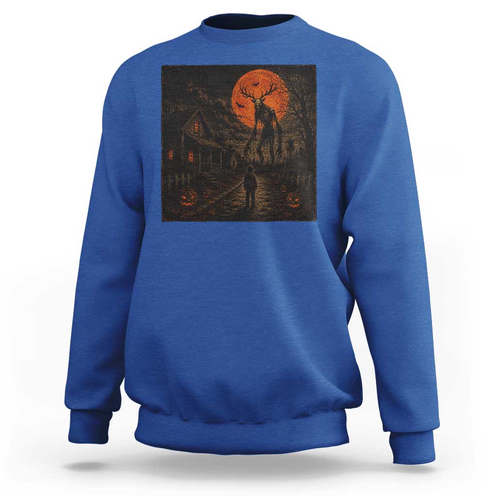 Wendigo Halloween Sweatshirt Vintage Deer Skull Spooky Night Graphic