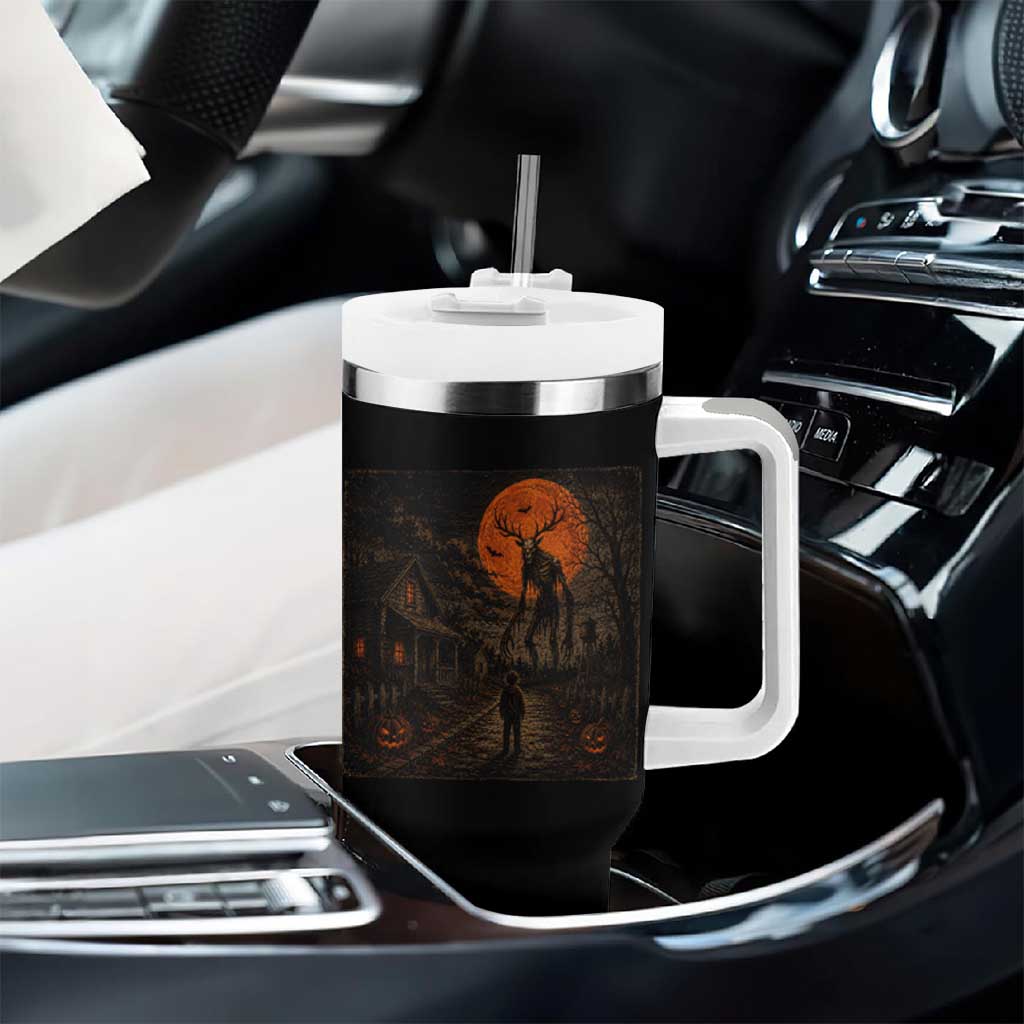 Wendigo Halloween Tumbler With Handle Vintage Deer Skull Spooky Night Graphic