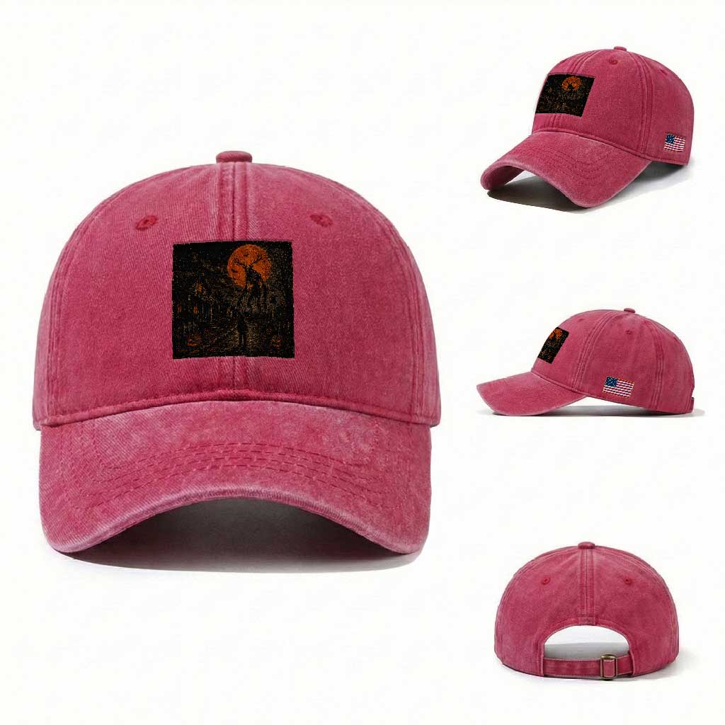 Wendigo Halloween Washed Cotton Baseball Cap Vintage Deer Skull Spooky Night Graphic