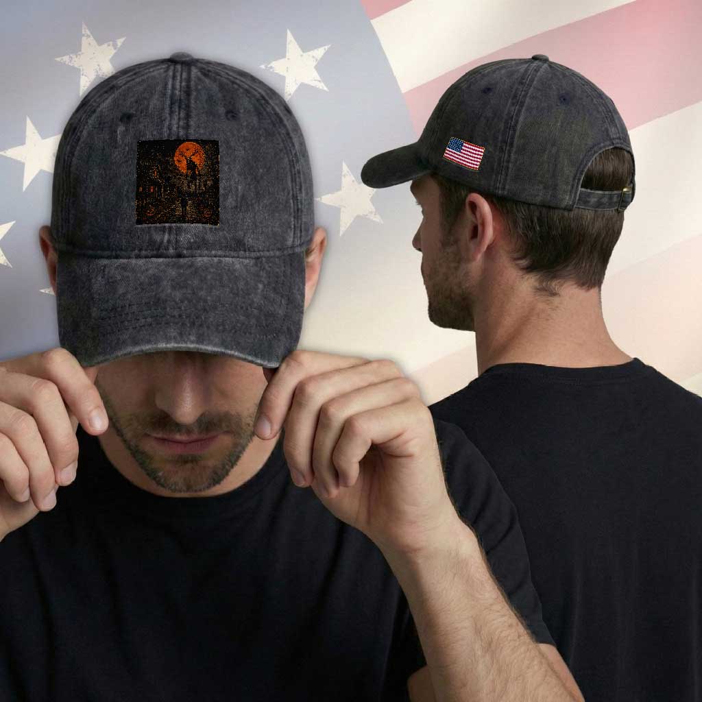 Wendigo Halloween Washed Cotton Baseball Cap Vintage Deer Skull Spooky Night Graphic