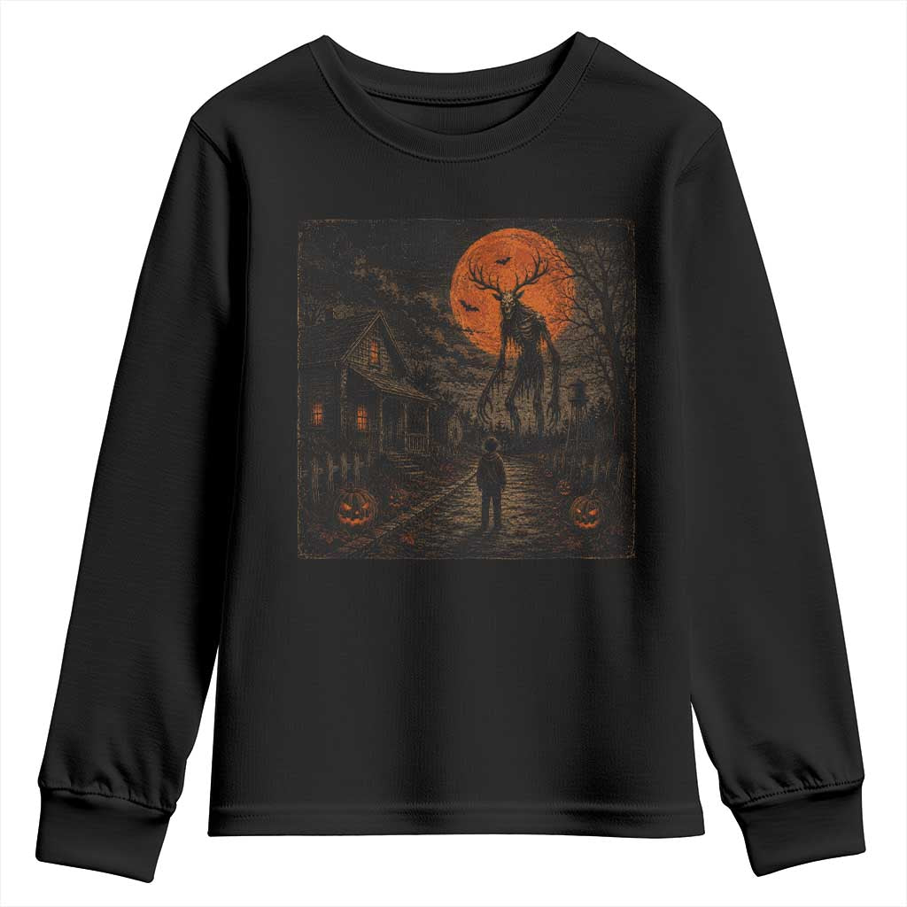 Wendigo Halloween Youth Sweatshirt Vintage Deer Skull Spooky Night Graphic