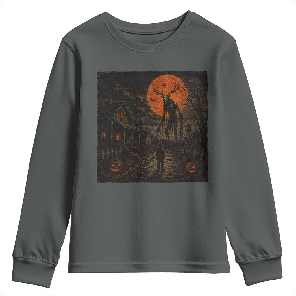 Wendigo Halloween Youth Sweatshirt Vintage Deer Skull Spooky Night Graphic