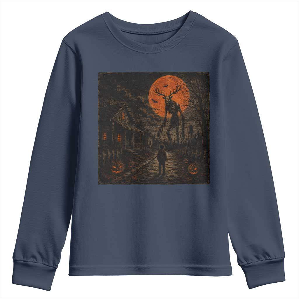Wendigo Halloween Youth Sweatshirt Vintage Deer Skull Spooky Night Graphic