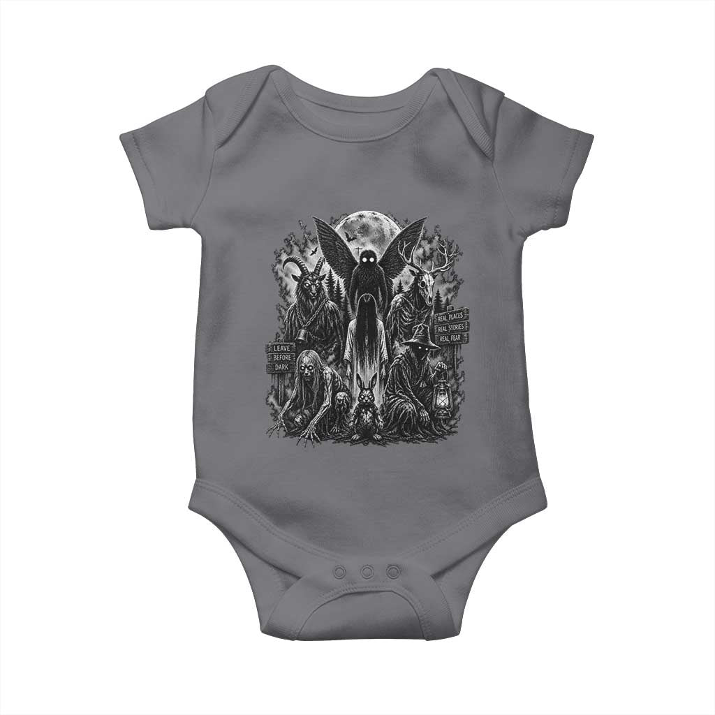 Cryptid Monsters Urban Legends Baby Onesie Vintage Dark Folklore Leave Before Dark Graphic
