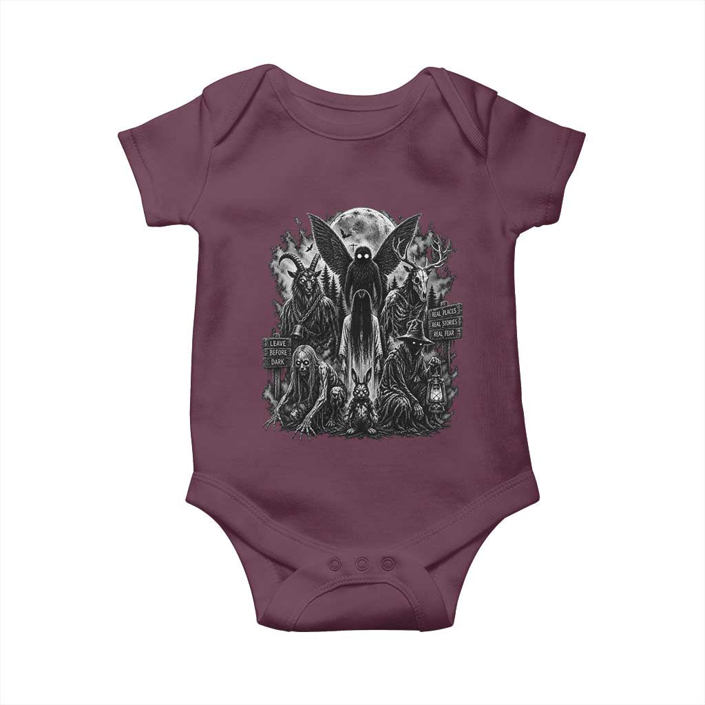 Cryptid Monsters Urban Legends Baby Onesie Vintage Dark Folklore Leave Before Dark Graphic