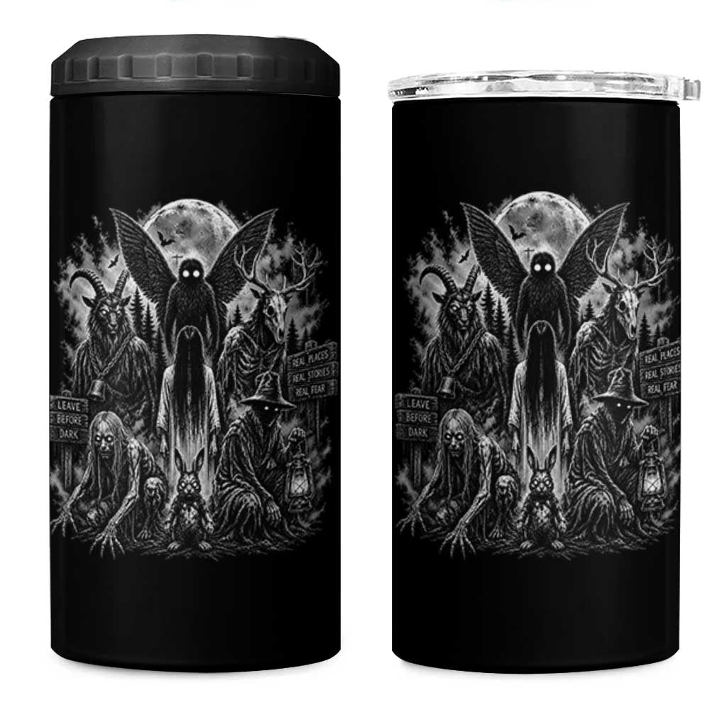 Cryptid Monsters Urban Legends 4 in 1 Can Cooler Tumbler Vintage Dark Folklore Leave Before Dark Graphic