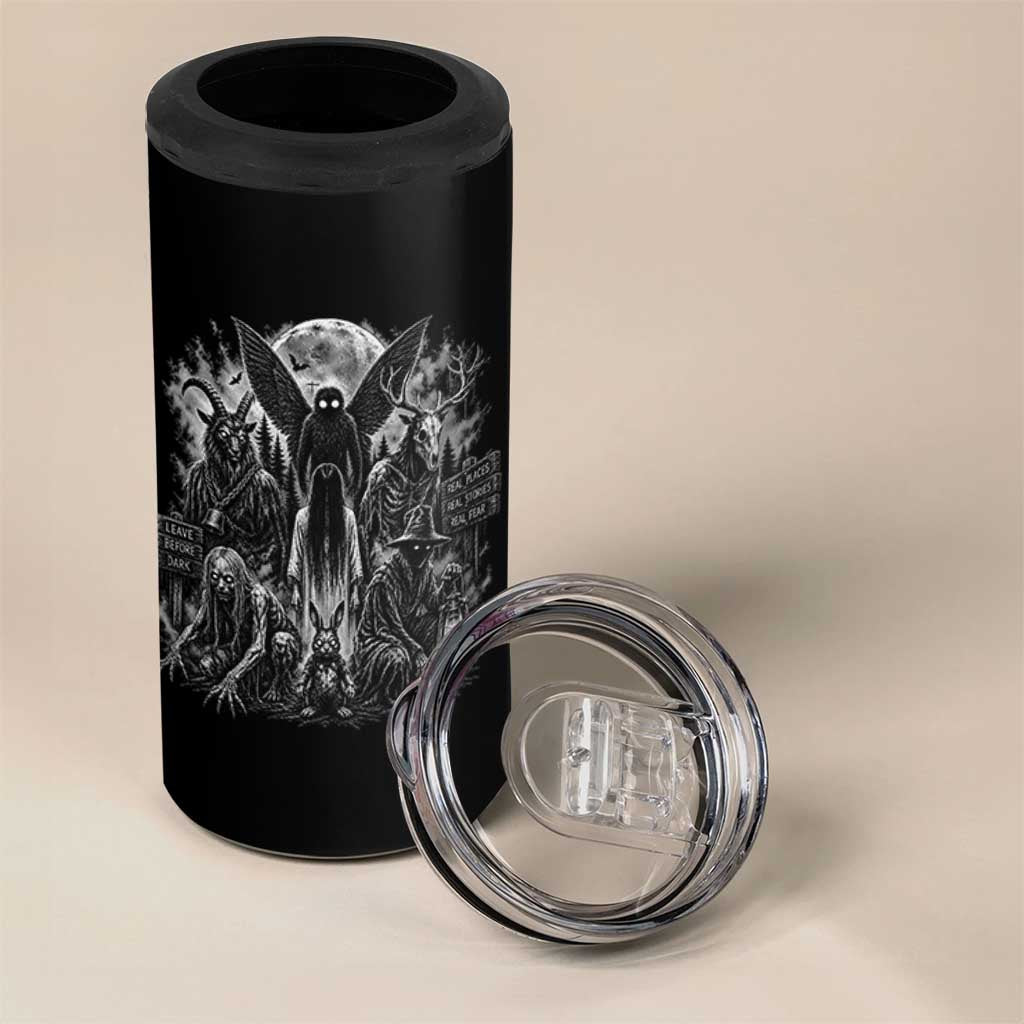 Cryptid Monsters Urban Legends 4 in 1 Can Cooler Tumbler Vintage Dark Folklore Leave Before Dark Graphic