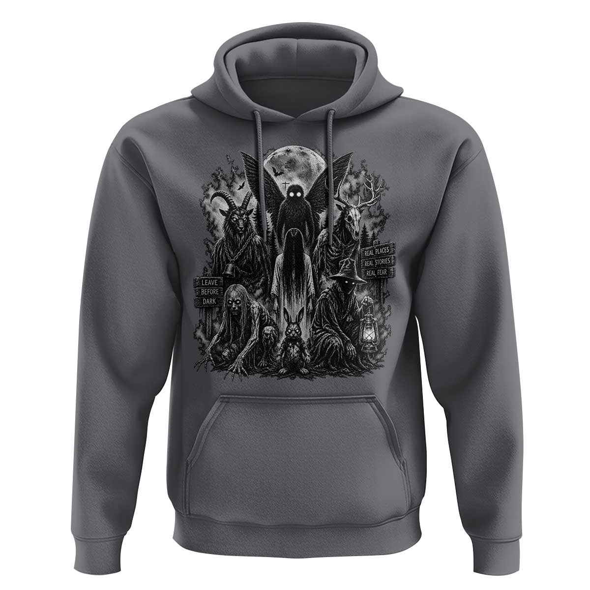 Cryptid Monsters Urban Legends Hoodie Vintage Dark Folklore Leave Before Dark Graphic