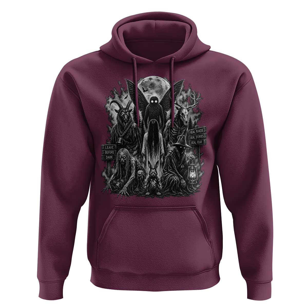 Cryptid Monsters Urban Legends Hoodie Vintage Dark Folklore Leave Before Dark Graphic
