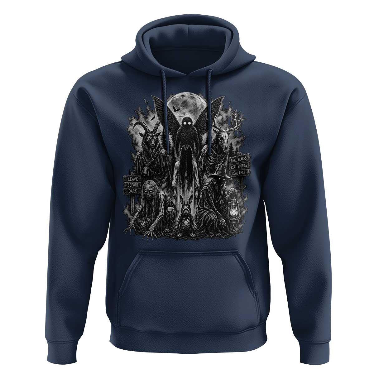 Cryptid Monsters Urban Legends Hoodie Vintage Dark Folklore Leave Before Dark Graphic