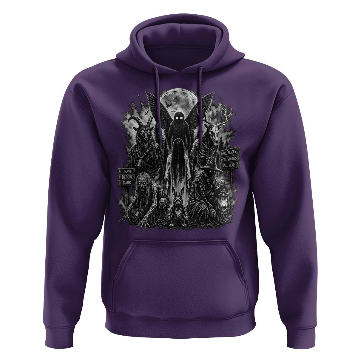 Cryptid Monsters Urban Legends Hoodie Vintage Dark Folklore Leave Before Dark Graphic