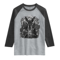 Cryptid Monsters Urban Legends Raglan Shirt Vintage Dark Folklore Leave Before Dark Graphic