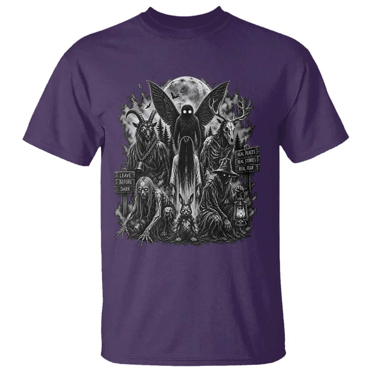Cryptid Monsters Urban Legends T Shirt Vintage Dark Folklore Leave Before Dark Graphic