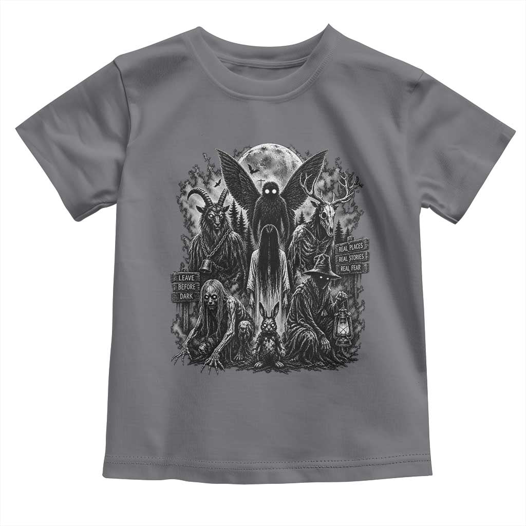 Cryptid Monsters Urban Legends Toddler T Shirt Vintage Dark Folklore Leave Before Dark Graphic