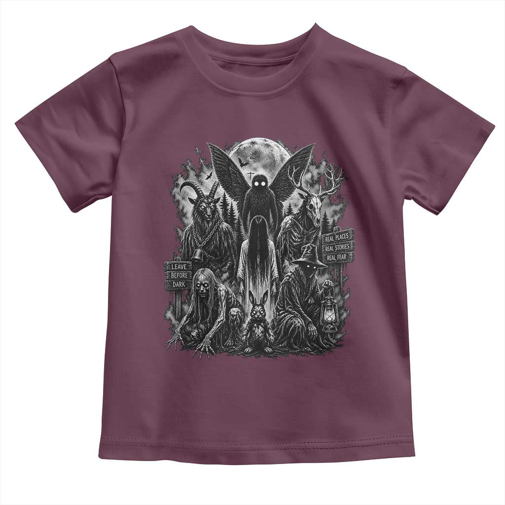 Cryptid Monsters Urban Legends Toddler T Shirt Vintage Dark Folklore Leave Before Dark Graphic