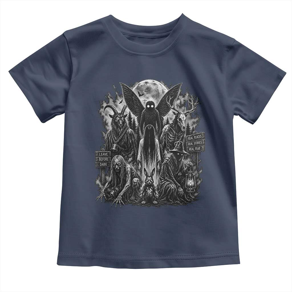 Cryptid Monsters Urban Legends Toddler T Shirt Vintage Dark Folklore Leave Before Dark Graphic