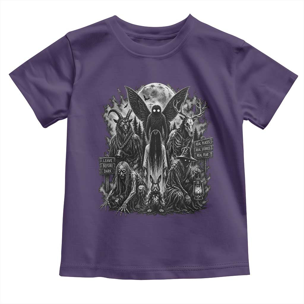 Cryptid Monsters Urban Legends Toddler T Shirt Vintage Dark Folklore Leave Before Dark Graphic