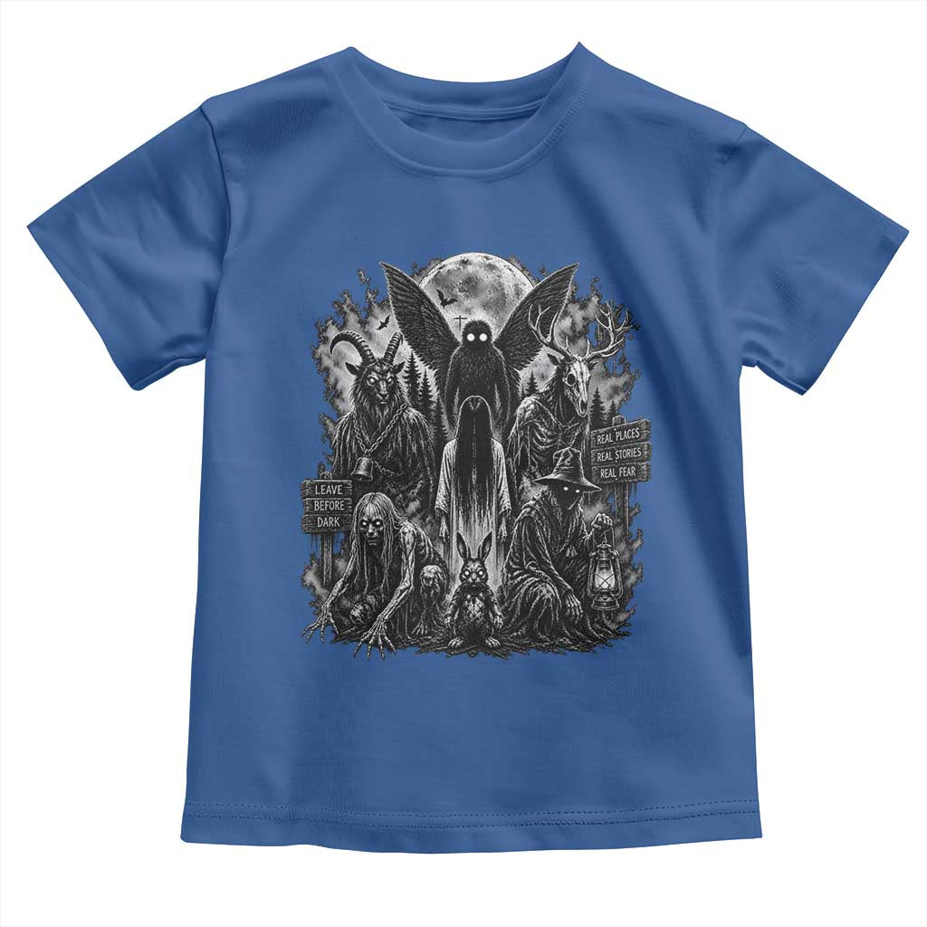 Cryptid Monsters Urban Legends Toddler T Shirt Vintage Dark Folklore Leave Before Dark Graphic