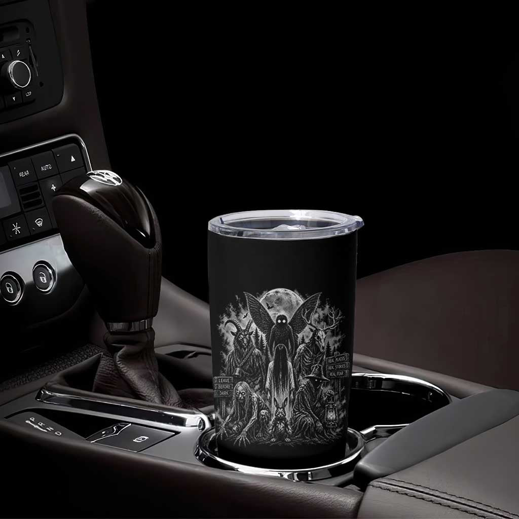 Cryptid Monsters Urban Legends Tumbler Cup Vintage Dark Folklore Leave Before Dark Graphic