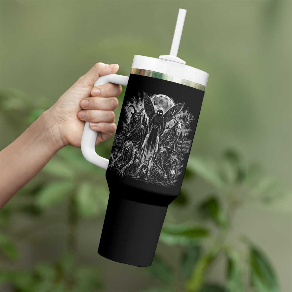 Cryptid Monsters Urban Legends Tumbler With Handle Vintage Dark Folklore Leave Before Dark Graphic