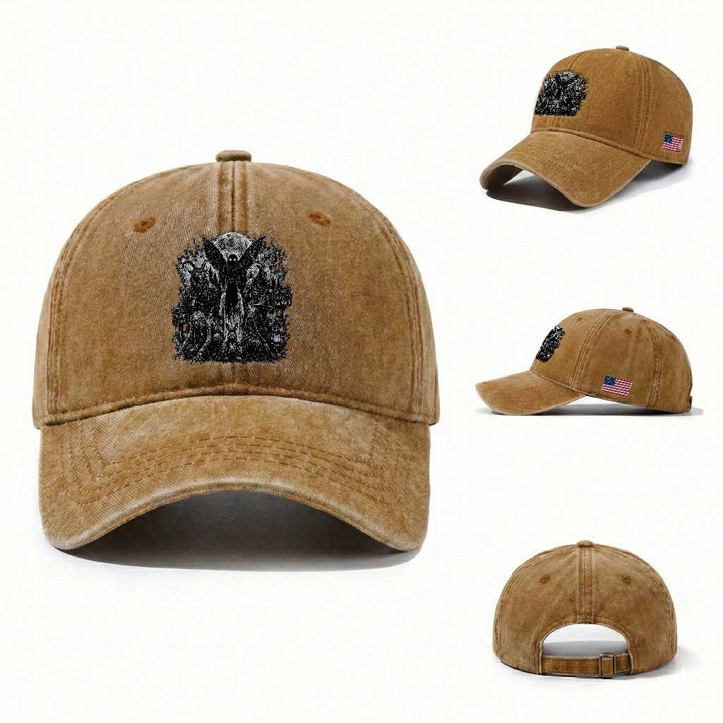 Cryptid Monsters Urban Legends Washed Cotton Baseball Cap Vintage Dark Folklore Leave Before Dark Graphic