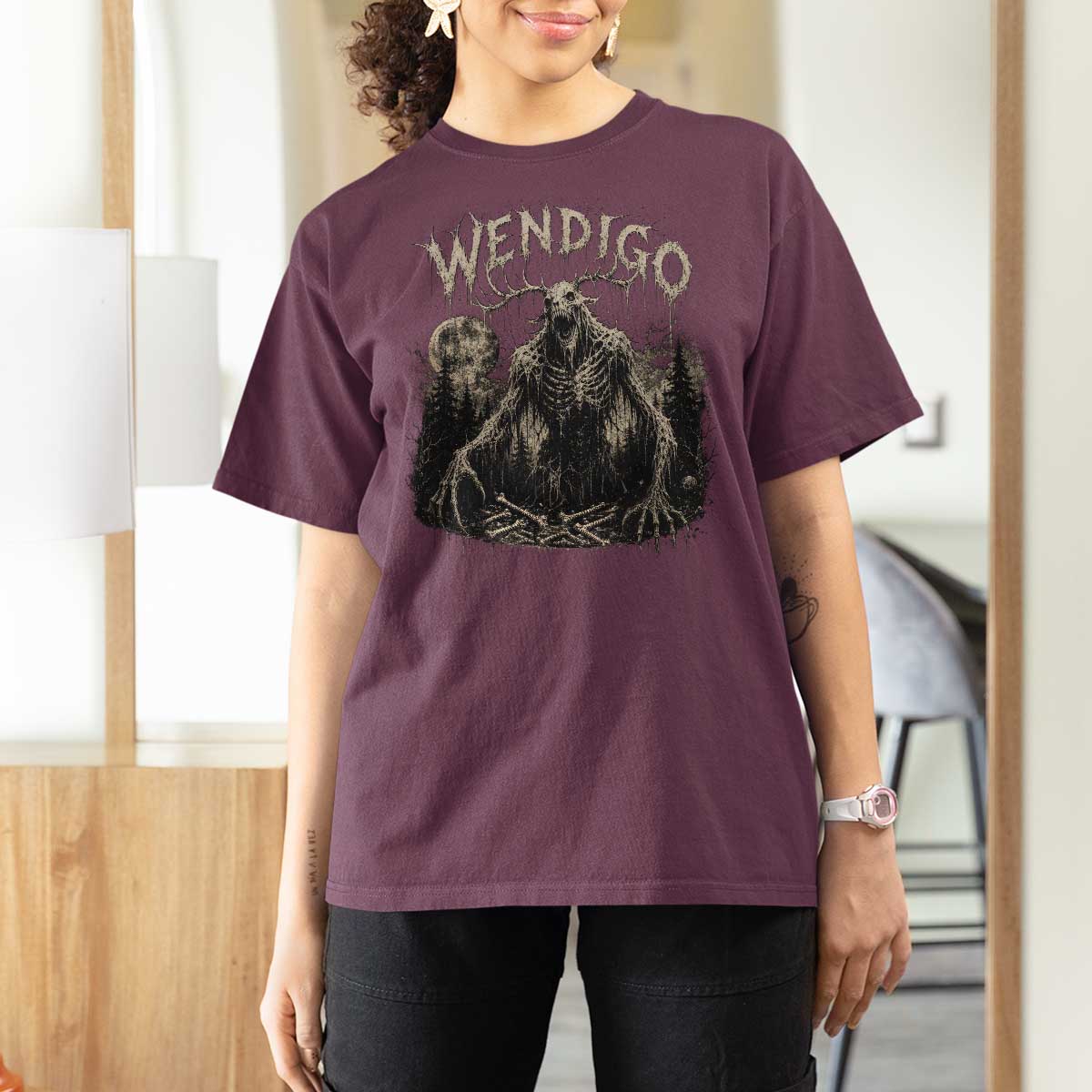 Wendigo Cryptid Monster T Shirt For Women Heavy Metal Dark Fantasy Horror Graphic
