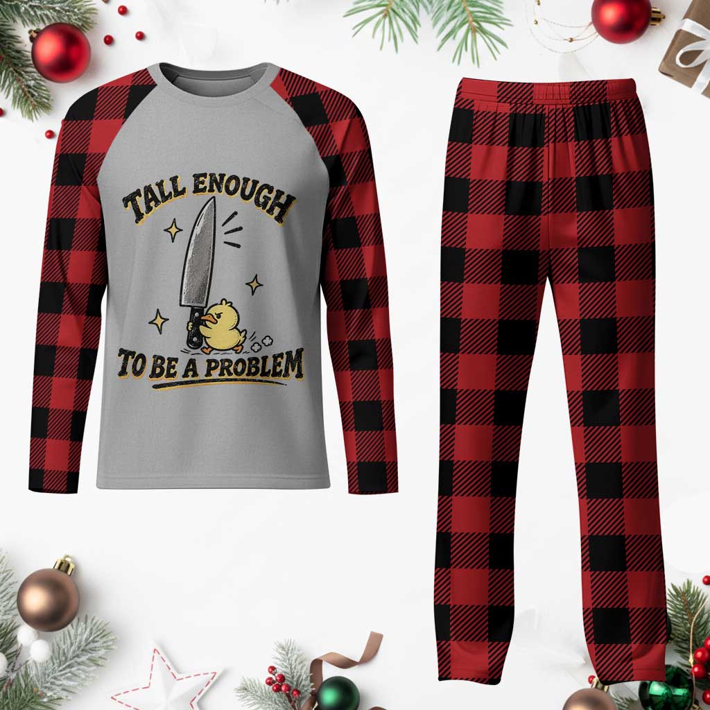Tall Enough To Be A Problem Funny Duck Plaid Pajama Set With Giant Knife Meme Humor