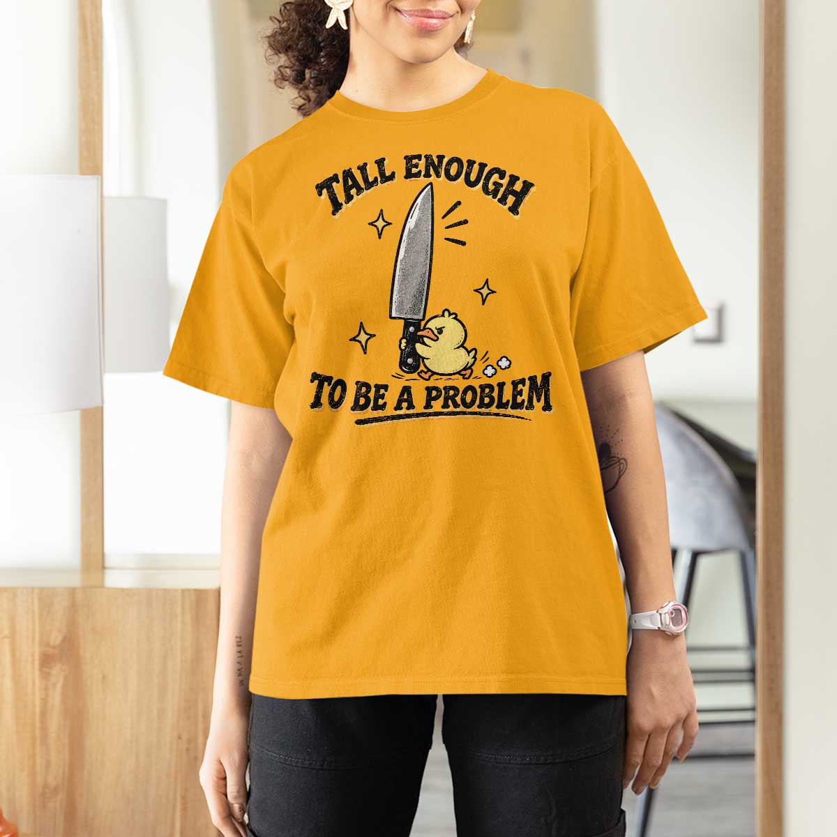 Tall Enough To Be A Problem Funny Duck T Shirt For Women With Giant Knife Meme Humor