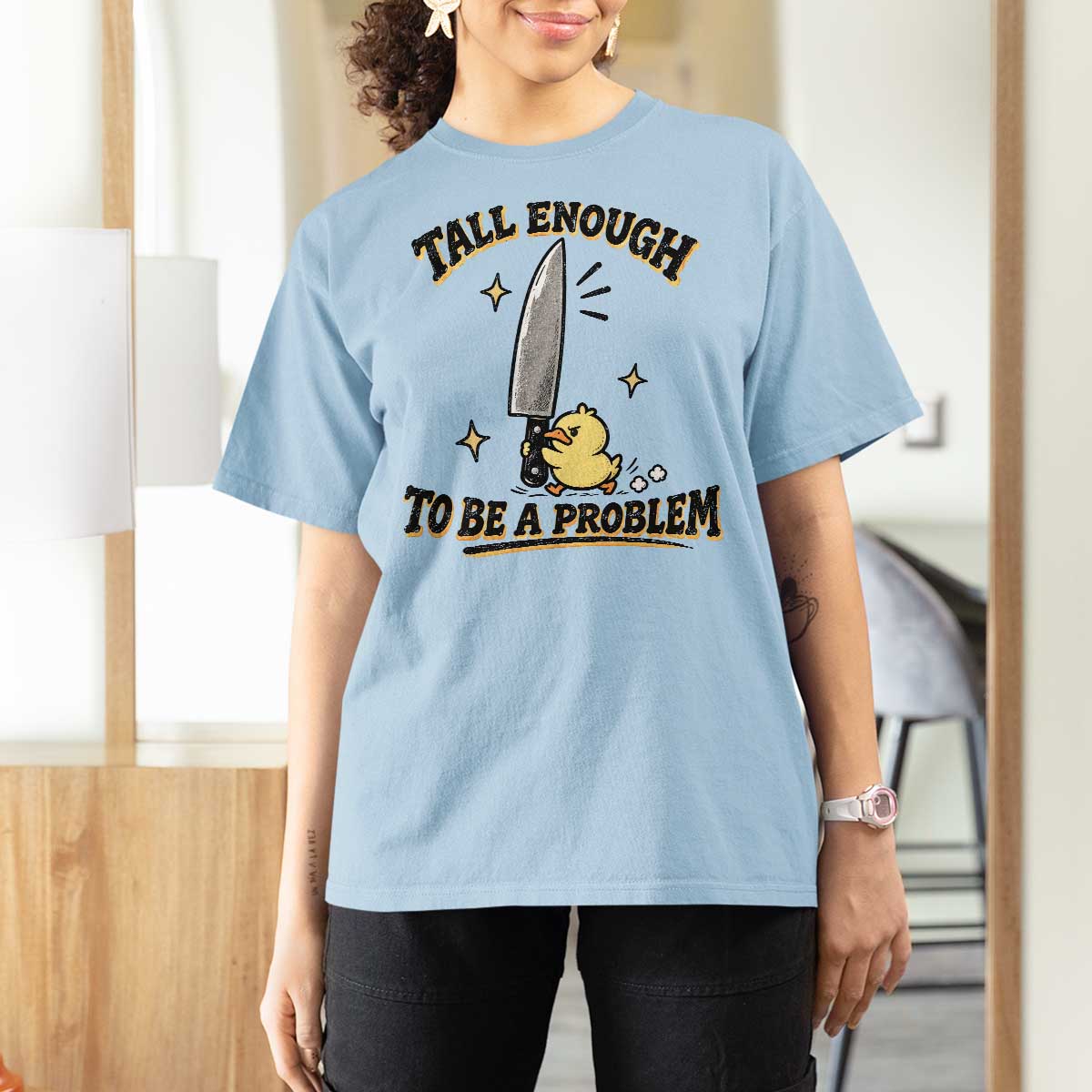Tall Enough To Be A Problem Funny Duck T Shirt For Women With Giant Knife Meme Humor