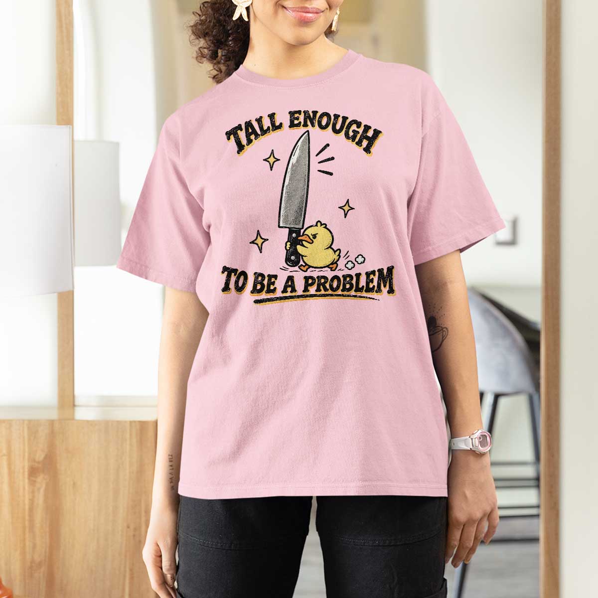 Tall Enough To Be A Problem Funny Duck T Shirt For Women With Giant Knife Meme Humor