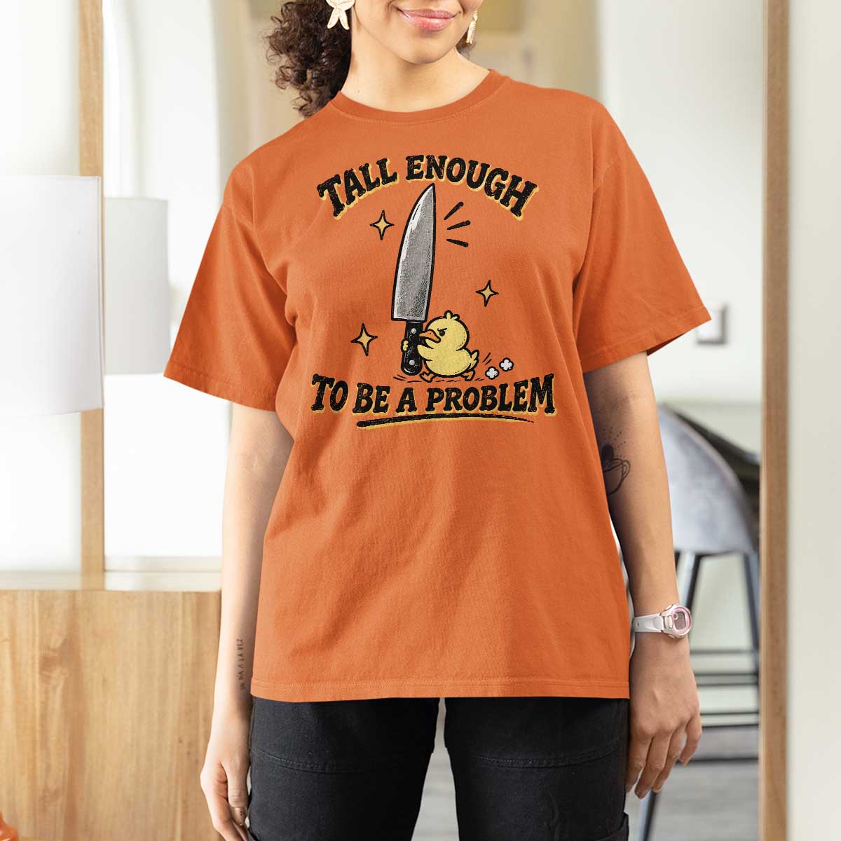 Tall Enough To Be A Problem Funny Duck T Shirt For Women With Giant Knife Meme Humor