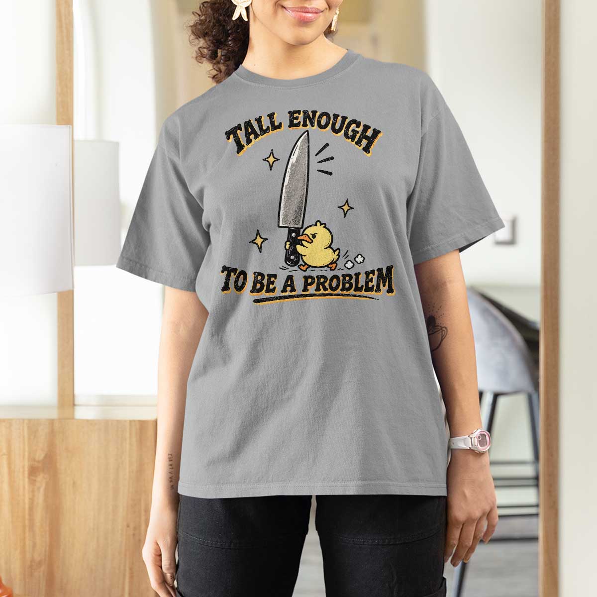 Tall Enough To Be A Problem Funny Duck T Shirt For Women With Giant Knife Meme Humor