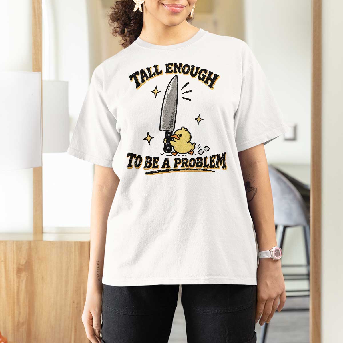 Tall Enough To Be A Problem Funny Duck T Shirt For Women With Giant Knife Meme Humor