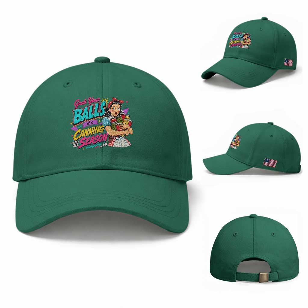 Grab Your Balls Its Canning Season Funny Food Preservation Baseball Cap Retro Pop Art Graphic