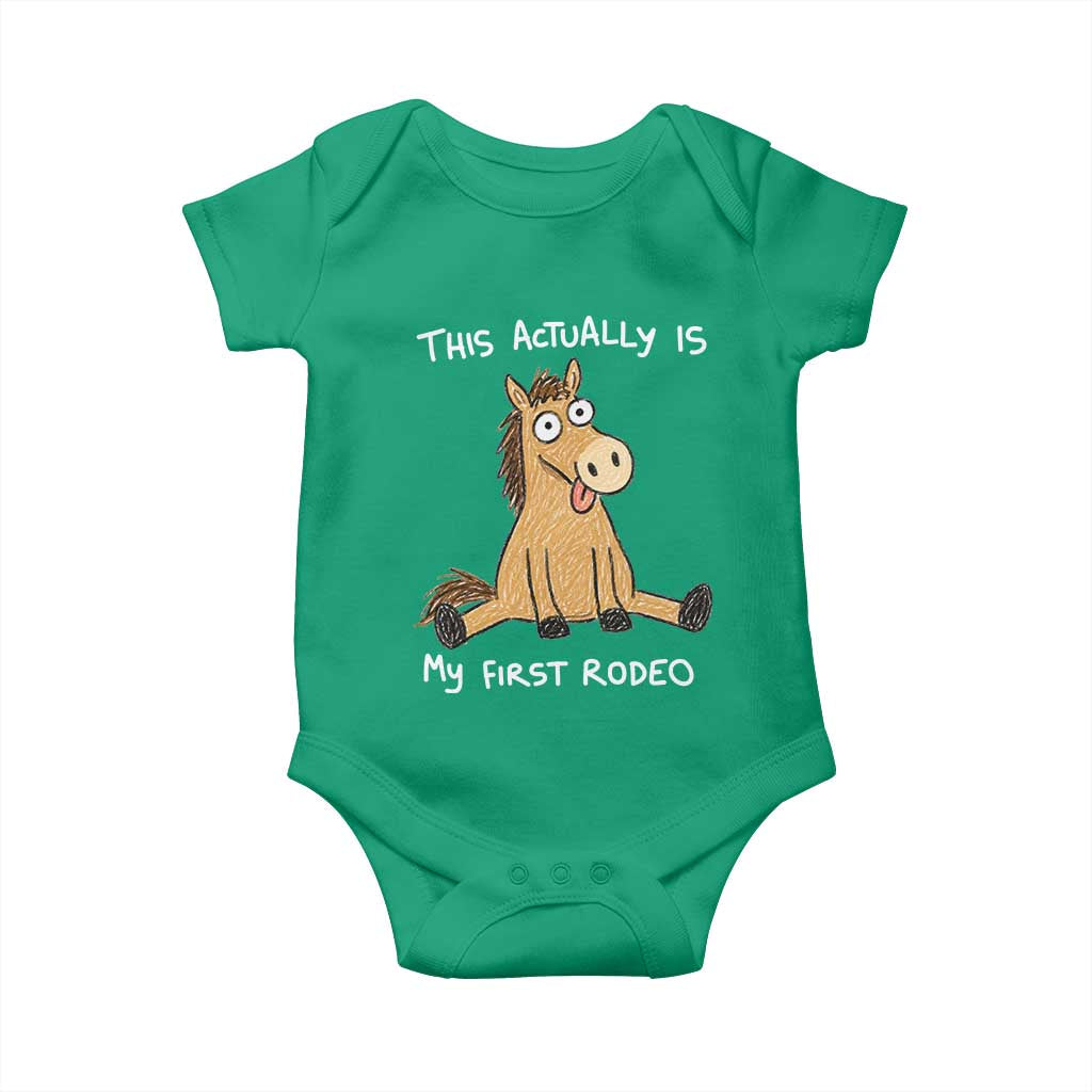 This Actually Is My First Rodeo Funny Silly Horse Baby Onesie 1st Birthday Meme