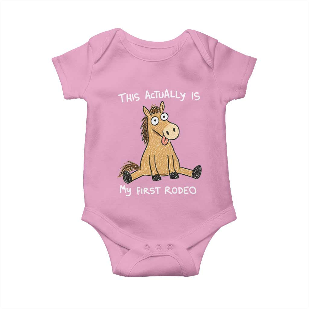 This Actually Is My First Rodeo Funny Silly Horse Baby Onesie 1st Birthday Meme