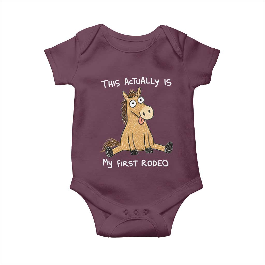 This Actually Is My First Rodeo Funny Silly Horse Baby Onesie 1st Birthday Meme