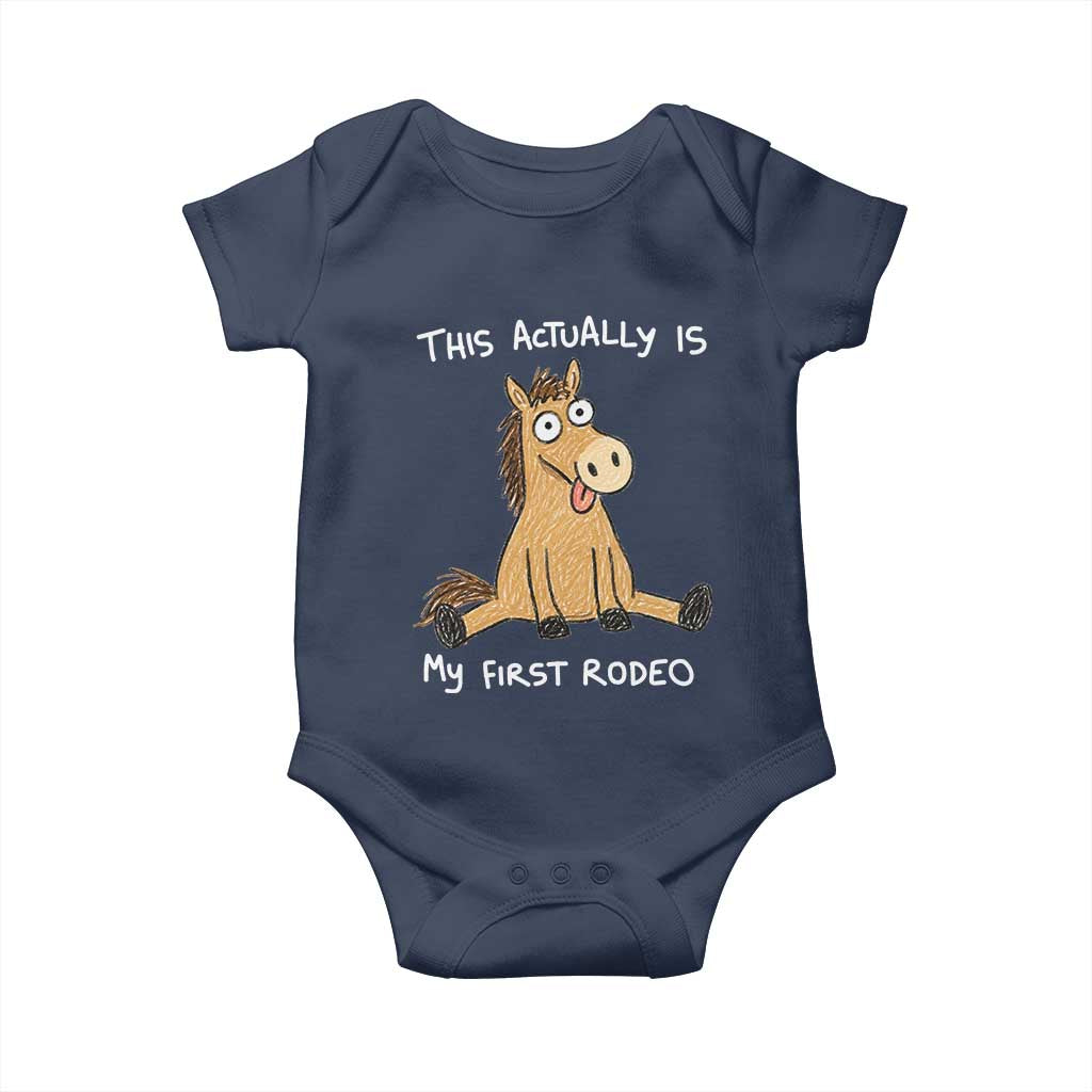 This Actually Is My First Rodeo Funny Silly Horse Baby Onesie 1st Birthday Meme
