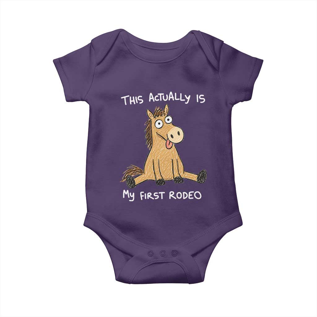 This Actually Is My First Rodeo Funny Silly Horse Baby Onesie 1st Birthday Meme