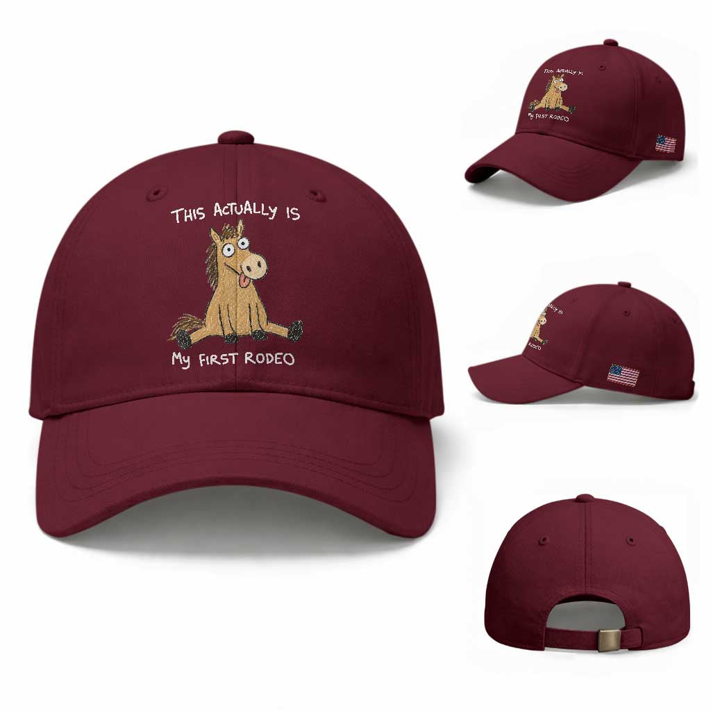 This Actually Is My First Rodeo Funny Silly Horse Baseball Cap 1st Birthday Meme