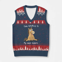 This Actually Is My First Rodeo Funny Silly Horse V-Neck Knit Sweater Vest 1st Birthday Meme