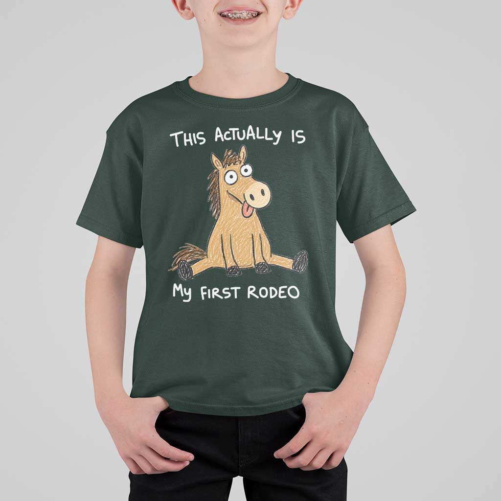 This Actually Is My First Rodeo Funny Silly Horse T Shirt For Kid 1st Birthday Meme