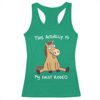 This Actually Is My First Rodeo Funny Silly Horse Racerback Tank Top 1st Birthday Meme
