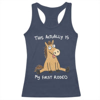 This Actually Is My First Rodeo Funny Silly Horse Racerback Tank Top 1st Birthday Meme