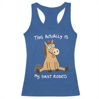 This Actually Is My First Rodeo Funny Silly Horse Racerback Tank Top 1st Birthday Meme