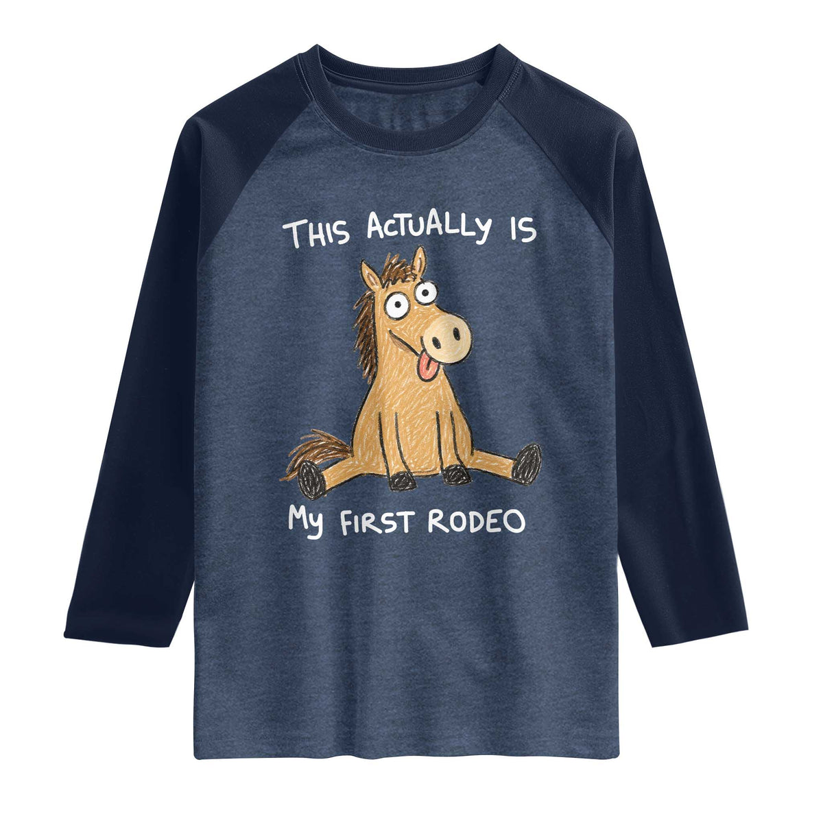 This Actually Is My First Rodeo Funny Silly Horse Raglan Shirt 1st Birthday Meme
